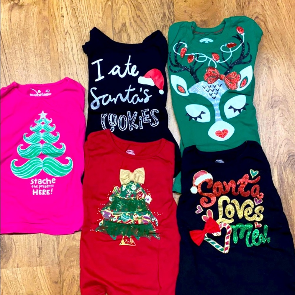 🎄4T girls Holiday long sleeve 5 shirt lot